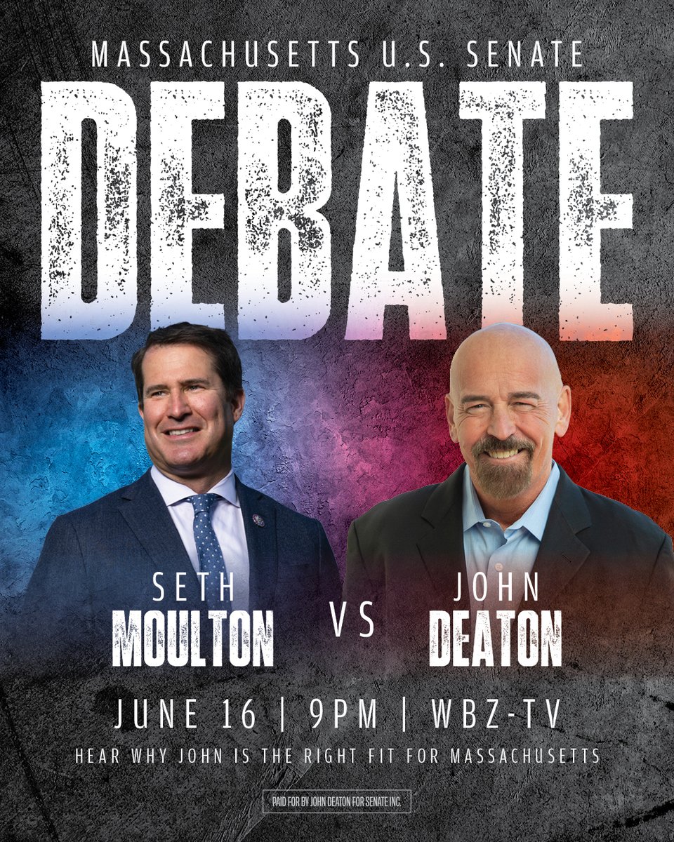 DeatonforSenate's tweet photo. June 16. No filters. No handlers. No scripted town hall.

Just the debate Massachusetts deserves. https://t.co/vUvkwtana1