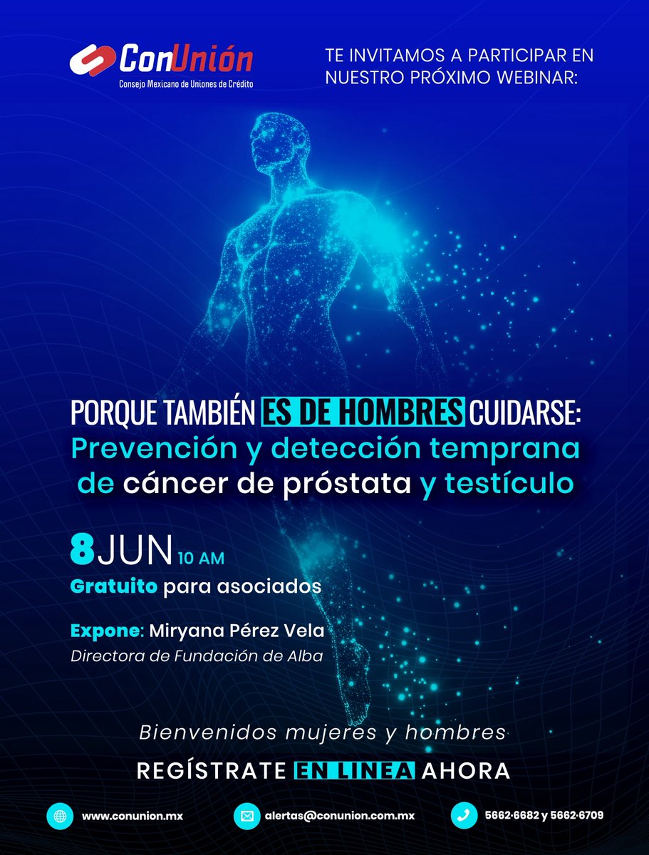 ConUnionOficial's tweet photo. Les invitamos a registrarse a nuestro webinar sobre la prevención y detección temprana de cáncer de próstata y testículo que se llevará a cabo el próximo 8 de Junio.  Inscríbete en https://t.co/ZCpHwB1Ppg https://t.co/ITYct2tRyO