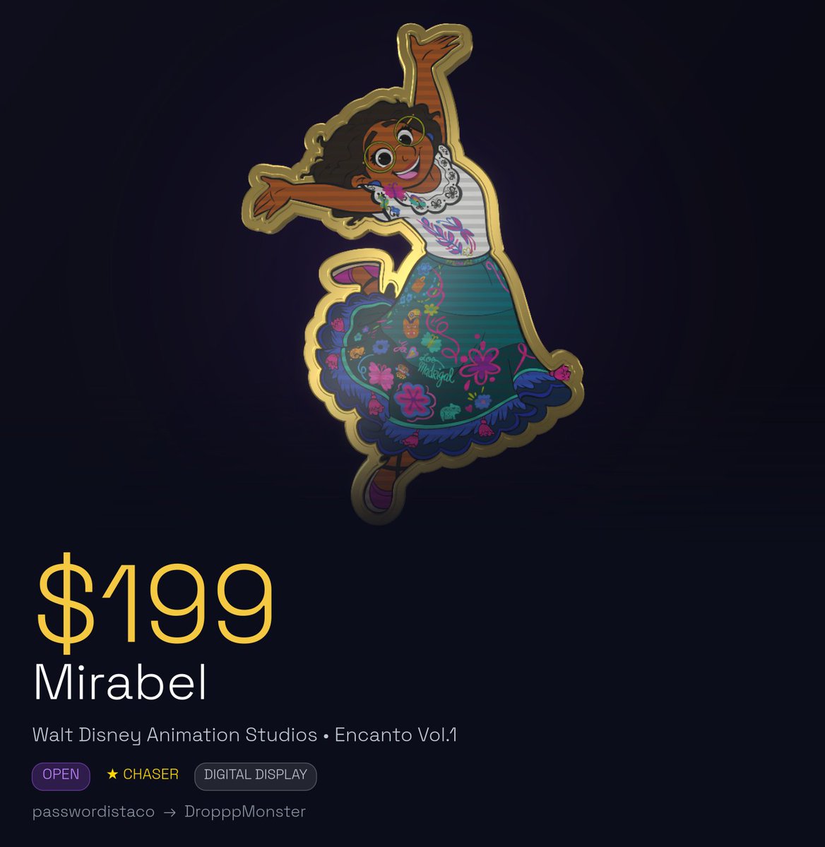 PinnaclePinBot's tweet photo. $199 — Mirabel just sold on @DisneyPinnacle
https://t.co/6M3igyAMhI https://t.co/jabcbE5dRb