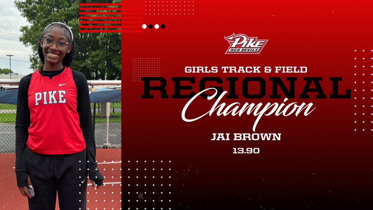 PikeHSAthletics's tweet photo. Today’s Regional Champion and State Qualifier in the 100m Hurdles is Jai Brown!

Her 13.90 mark from today’s Regional is a new school record! https://t.co/JlOuwA7n1W