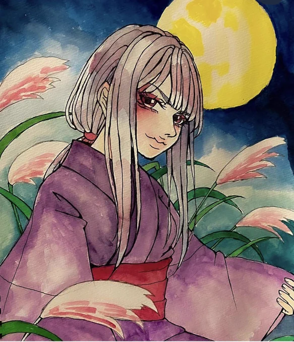 秋の夜長 #イラスト #和風絵 #創作イラスト