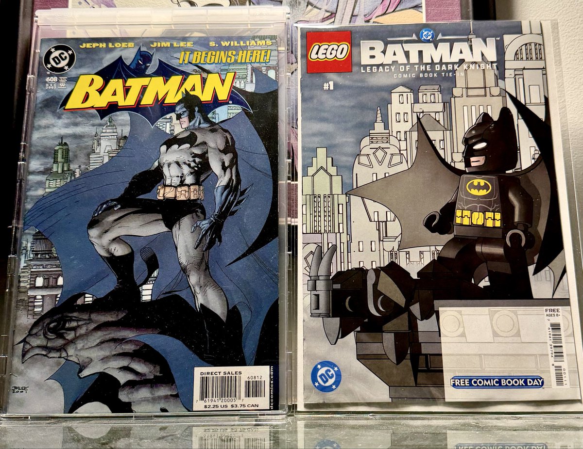 Jahnli's tweet photo. Met with family over the long weekend, and part of the festivities was picking up some of the #FCBD gets from a while back, including this fun homage to Jim Lee’s Hush! Yep, that’s the real deal to the left, and decades later you can see the persistence of iconic imagery live on! https://t.co/HlAf21Bem6