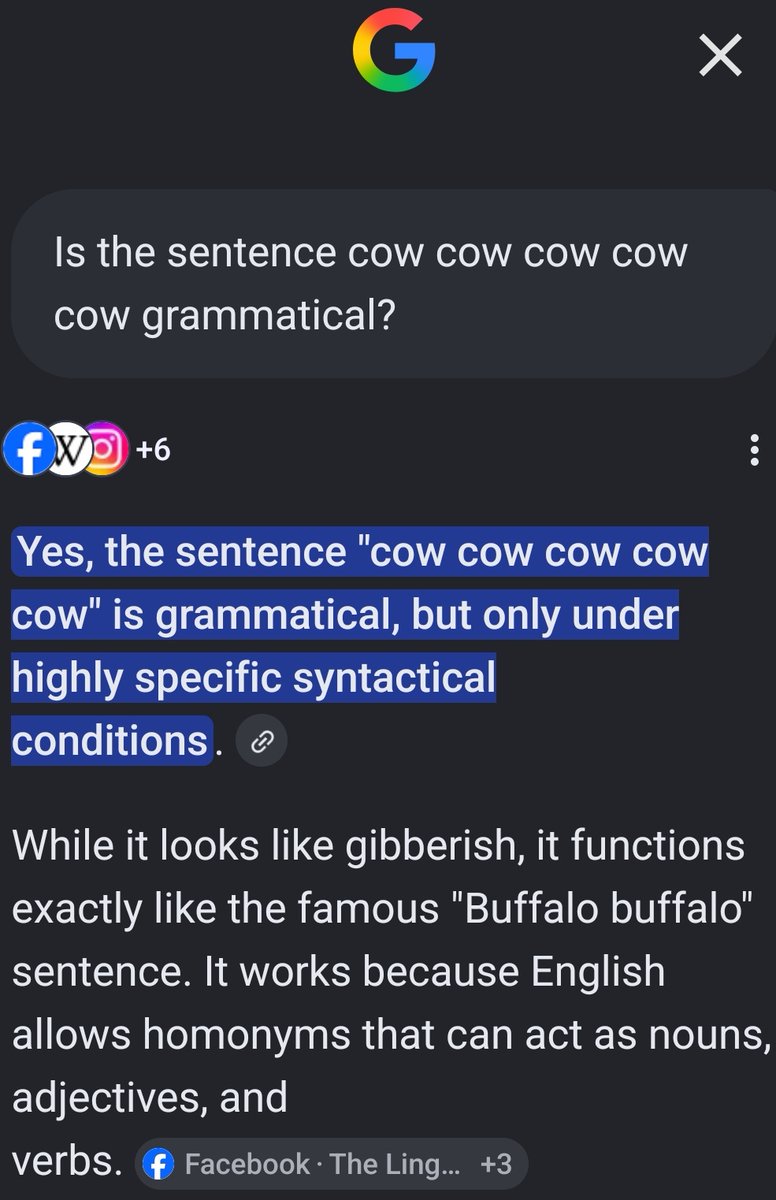 conitzer's tweet photo. "Fish fish fish fish fish" is in fact a grammatical sentence.  Does it generalize?  Let's just ask...
https://t.co/KOGUQzDvTr https://t.co/Xxiitb4JZF