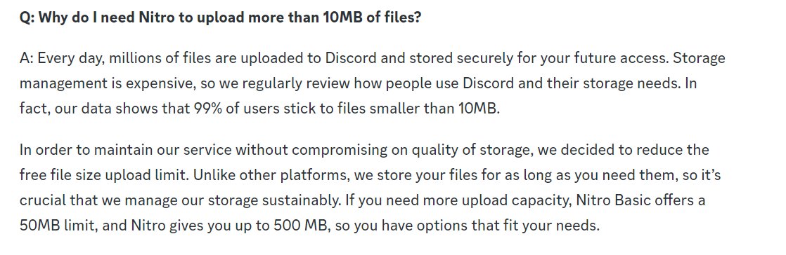 RCisaCat's tweet photo. @NoahRandall81 @lambdies_png @DiscordPreviews "our data shows that 99% of free users stick to files smaller than 10MB." https://t.co/ZScdezrLKB
