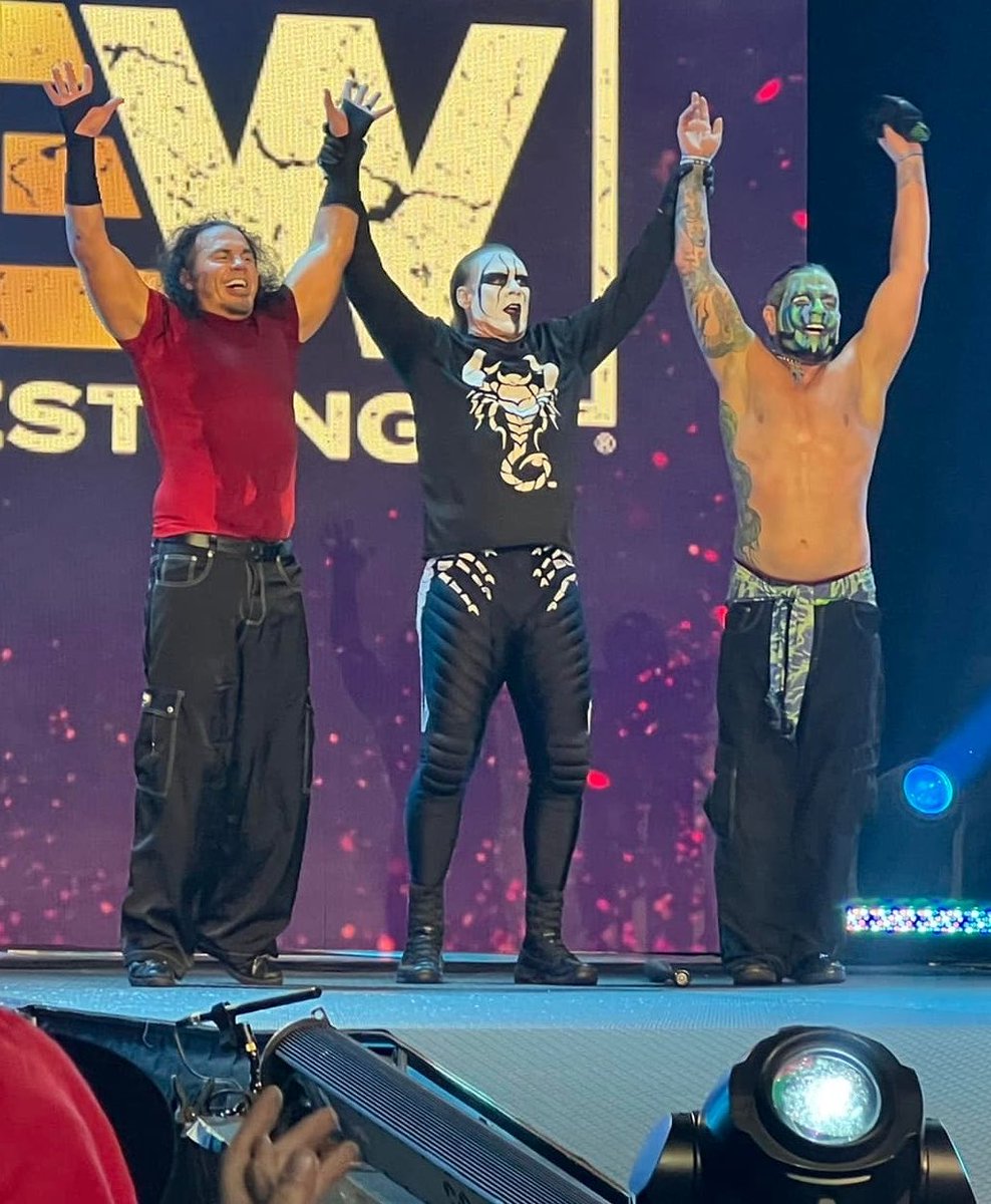 MATTHARDYBRAND's tweet photo. #TBT 2022 Three GOATs finally connect after different career pathes. Me, Jeff and The Icon @Sting! Sting is not only the best pro wrestler, but the best human being. https://t.co/lGR1NjkZdE