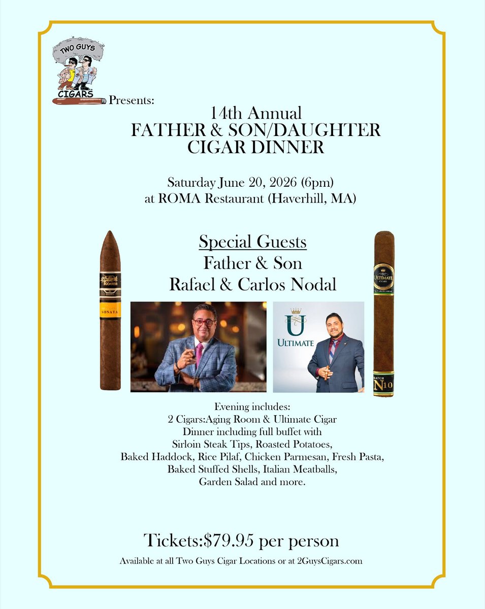 CigarSpotlight's tweet photo. A nice night out with Father, son, daughter, or surrogate.  Two cigars, dinner and memories https://t.co/SUptnIEZ61