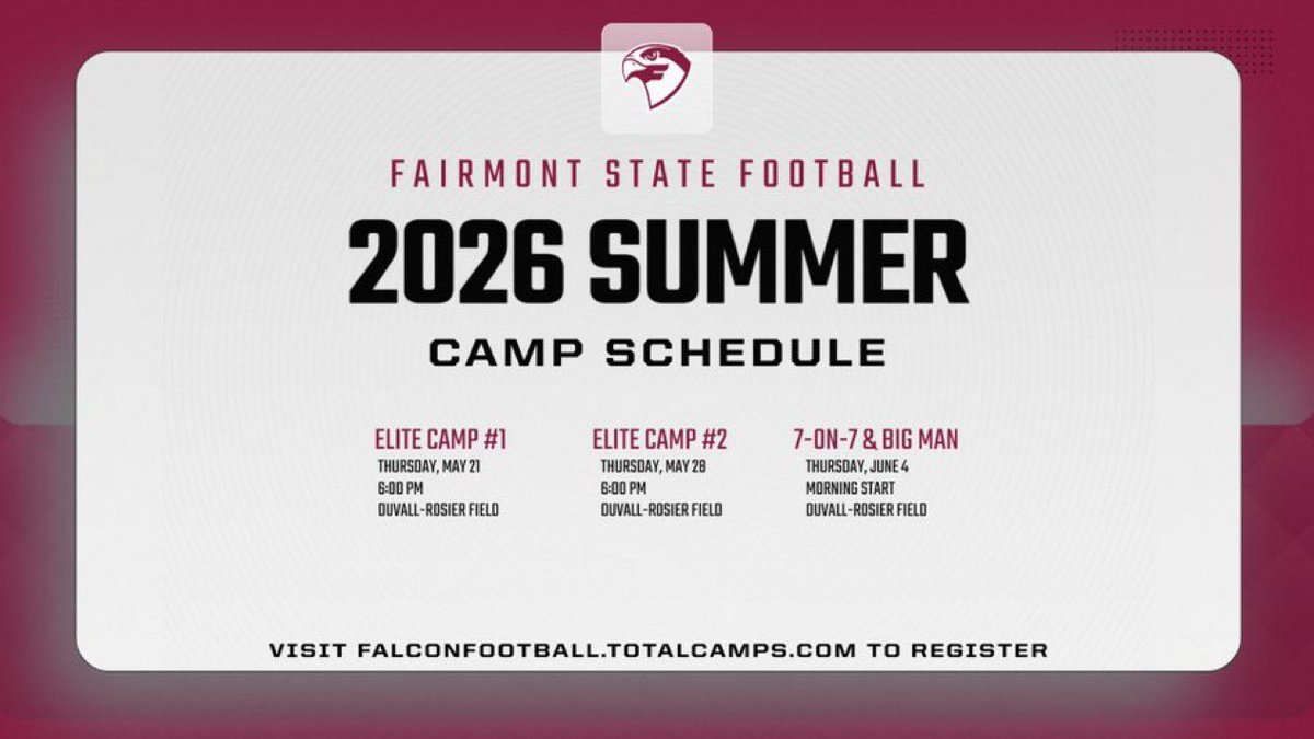 CoachBLemon's tweet photo. Less than 48 hours from are FINAL Prospect camp. We’re looking forward to working with another competitive group of young men who want to climb the hill with @FairmontStateFB.

Just click the link below and get yourself registered. 
⬇️
https://t.co/qCb6uehqBG

#SOAR #ATO https://t.co/SpePFrrNjF