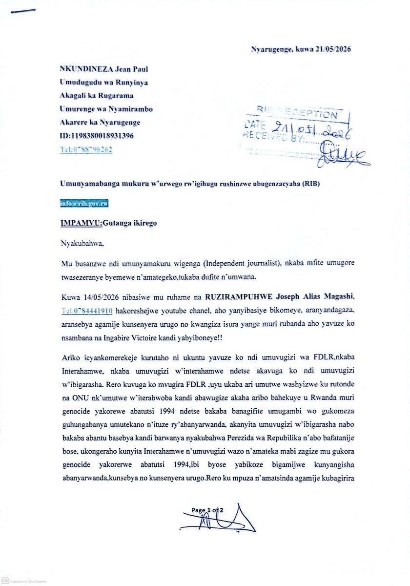 NkundinezaPaul's tweet photo. Ndabizi neza nzabona ubutabera ntamuntu n'umwe uri hejuru y'amategeko @RIB_Rw n'urwego rw'ubugenzacyaha bazagenzura ikibazo neza bagihe umurongo kuko ukuboko k'ubutabera ntawe kutareba @oswaki https://t.co/hky8qdZ2Me