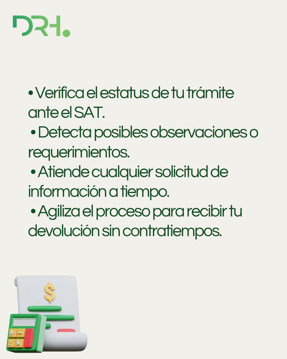 DRHContadores's tweet photo. Después de presentar tu Declaración Anual, es importante dar seguimiento al estatus de tu devolución. Revisar oportunamente tu saldo a favor te permitirá detectar cualquier observación, atender requerimientos y agilizar el proceso ante el SAT. https://t.co/YOIVrqW6HG