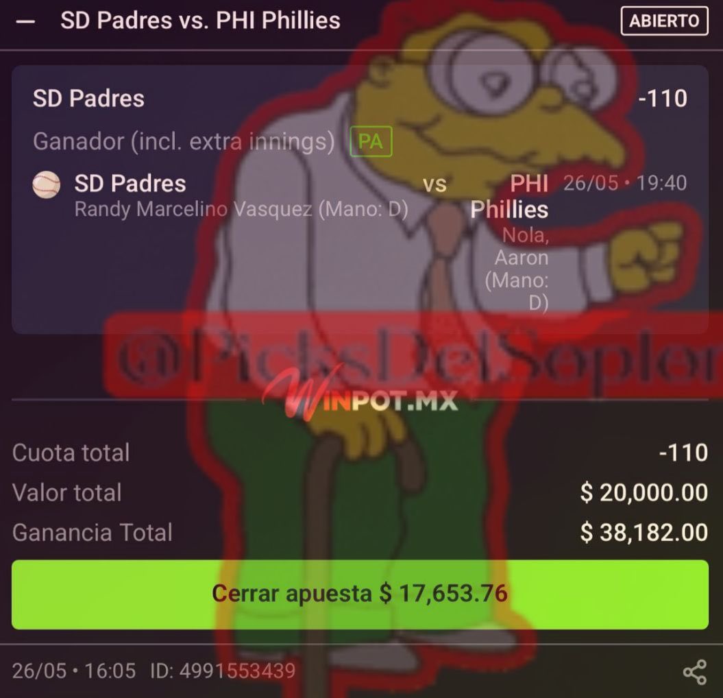 PicksdelSoplon's tweet photo. 🚨 AMÉRICA LEMUS GARANTIZADA 🔥💰
🚨SD Padres 🆚 PHI Phillies
✅ SD Padres Ganador Final
📊 Momio: -110
Deja tu like si lo sigues ❤️
#MLB #SDPadres #Phillies https://t.co/W14drxu3ow