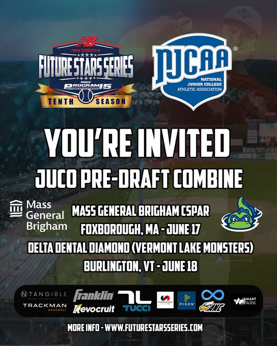 ftrstarsseries's tweet photo. ▶️ @weinste15 -- You have been selected to the New Balance Future Stars Series JUCO Pre-draft Combine, June 17-18 at Delta Dental Diamond in Burlington, Vermont, home of the Vermont Lake Monsters.

Event registration is FREE and includes:

💥 New Balance Future Stars Series shirt and hat
💥 Full MLB-style scouting report from MLB-experienced scouting staff
💥SmartPark Data (exit velo, spin rate, et al)
💥Opt-ins include CSPAR

If you’re interested, please email us at events@futurestarsseries.com to receive links for registration & the exclusive CODE to reserve your spot.

Full event details -> https://t.co/JndunJNt76 

Hope to see you soon.

#WeGotNow