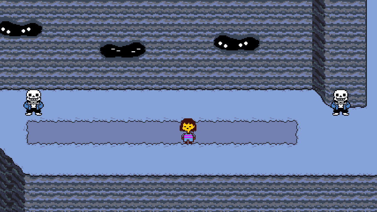 SinfullyLazy66's tweet photo. I've noticed that there has been some confusion regarding Brunch that I'd like to clear up. Brunch (left) is Sans's (right) identical twin. He's only seen once in game (the Gyftrot room), and is also mentioned once by Sans in Grillby's. https://t.co/TG1TD9Veac