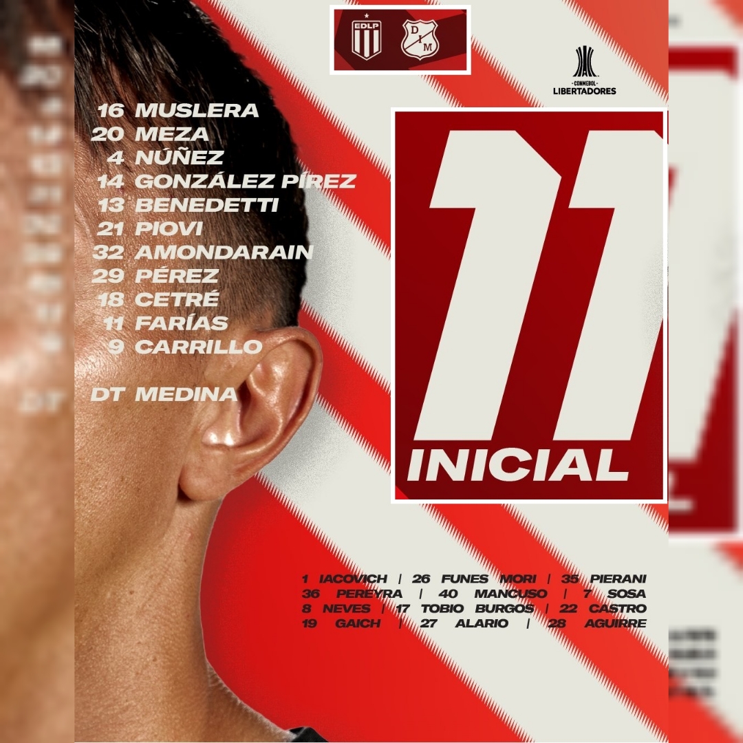 JuanAristiAngel's tweet photo. Nomina del @EdelpOficial (ARG) y nomina del @DIM_Oficial para hoy martes 26 de mayo desde 7:30pm por #Fecha6 del #GrupoA de @Libertadores de @CONMEBOL del 2026 en Estadio Jorge Luis Hirschi (La Plata, Argentina), transmite @AlRojoVivo1913 de @ondas1350am y #RECradio; vamos ROJOS! https://t.co/Wilzh3eMXv
