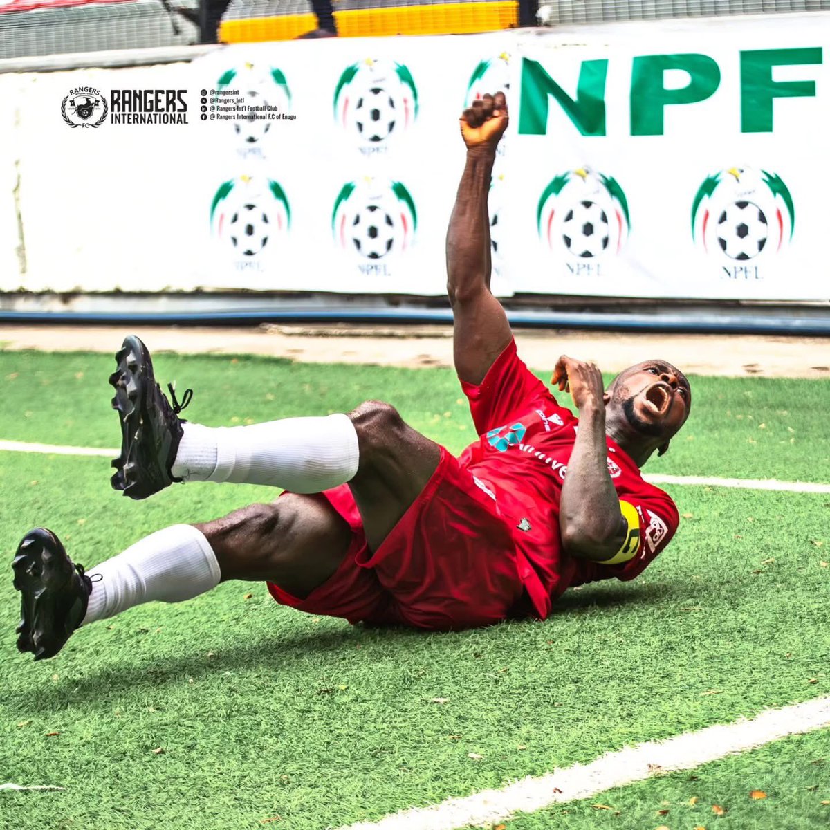 Rangers_Intl's tweet photo. In that one split second, the stadium fades, the noise blurs, and it’s just the raw roar of victory.

​Chidiebere Nwaobodo sealing the title in Lagos. No filters, no pretense just the pure, unadulterated emotion of becoming NPFL Champions. 🏆

​#FlyingAntelopes #CHAMPIONS #NPFL26 https://t.co/TRZ1tftDJ1