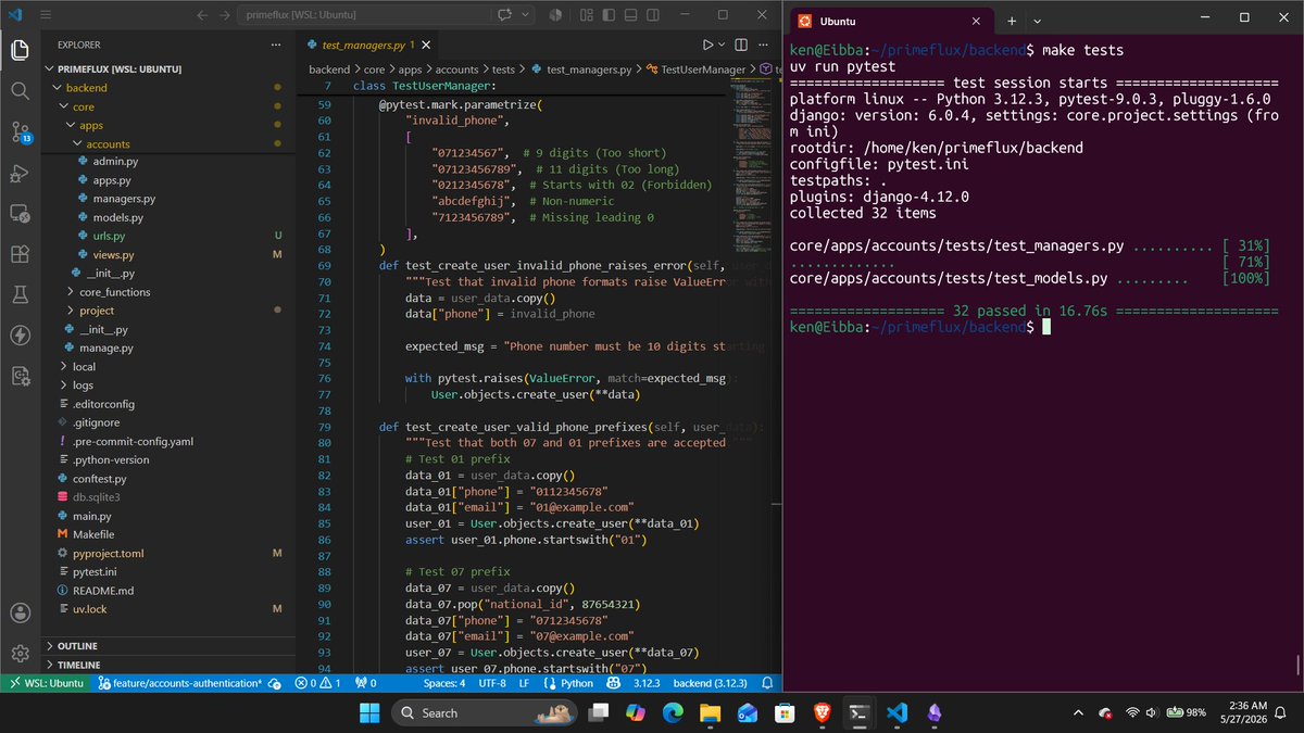 kenaule_'s tweet photo. One thing I’m slowly getting used to as I build more backend systems: writing tests.

At first, tests felt like extra work. Honestly a bit boring 😭

But after some time, it becomes something you naturally do while building.

#Python #BackendEngineering #pytest #Django #DRF https://t.co/iqwNUxSkmD