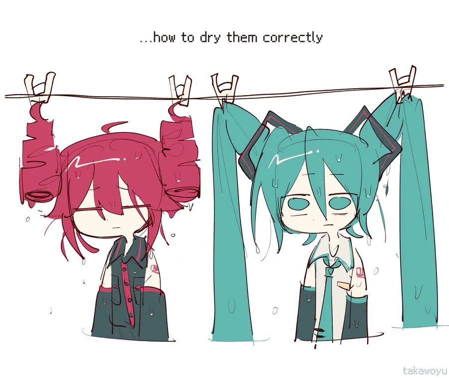 hellTitan666's tweet photo. This how you dry off your Teto and Miku the correct way https://t.co/pHLYBRAfre