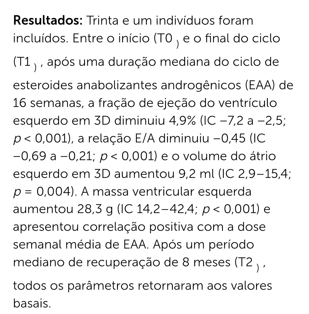 _estefano's tweet photo. @oluasantosx @tommieminx O uso de anabolizante por 16 semanas, ou seja 4 meses, porque eu sei que você não sabe contar, aumentou a massa ventricular esquerda em quase 30 gramas. A ejeção do ventrículo diminuiu quase 5%. Isso em 4 meses de uso, o Ganley usava a mais tempo

https://t.co/YOBi5FHK8f https://t.co/2wHw8ub5d4