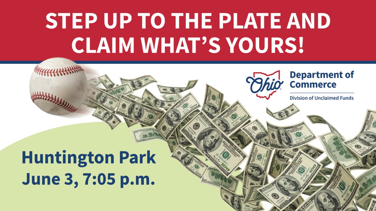 OhioCommerce's tweet photo. @UnclaimedOhio is tossing the first pitch at the June 3 @CLBClippers game!
We're inviting you to join us and step up to the plate to search  and claim your Ohio Unclaimed Funds before you head to the ballpark. https://t.co/6zXxtX2AXP 
#OhioCommerce #Ohio #unclaimedOhio  #ClipShow https://t.co/CM78ge9chY