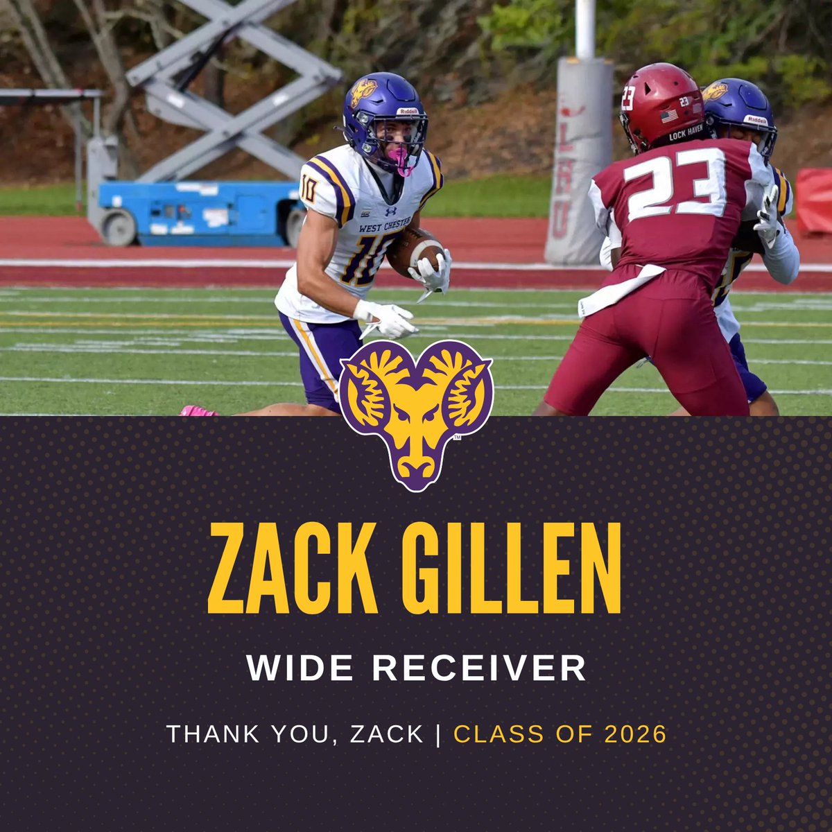 Killinger1979's tweet photo. Congratulations to Zack Gillen, #10, on completing his time with WCU Football and earning his degree in Management with a Finance minor. Thank you for your contributions to the Golden Rams. We wish you the best at Vista Wealth Solutions. https://t.co/DZLeb3UCmi