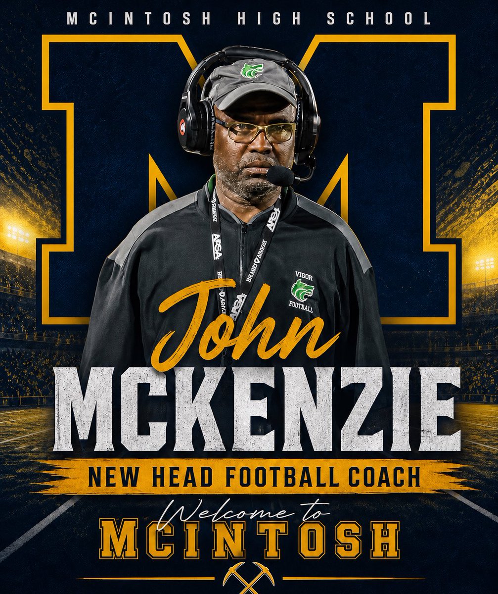 bigmackmediatv's tweet photo. Breaking news  Big Mack Media Report 🚨🚨🚨
Mclntosh High School has appointed former state championship head coach John McKenzie as They Head Coach 
Coach McKenzie's last championship was at Vigor in 2021, and he made a fourth-round appearance in 2024. 
Coach McKenzie joins the team with the goal of expanding his legacy and building upon one of the program's strongest seasons in years. Welcome aboard, coach.  @HallTechSports1  @ScoutFball  @JosieMPittman
