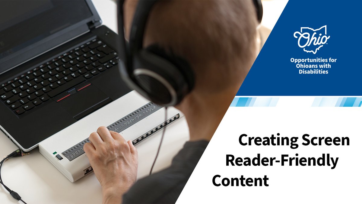 OhioOOD's tweet photo. Check out our latest LinkedIn article, "Creating Screen Reader-Friendly Content (And Beyond)," to learn how to create content that works better for everyone—including how screen readers interpret content, what helps users, the role Braille displays play, & more. ➡️ https://t.co/mQRBwdS4OF