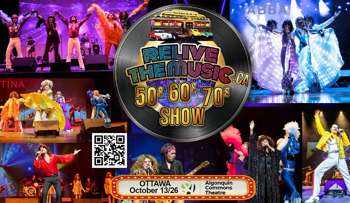 ACT_Ottawa's tweet photo. 3 decades of hits, 30+ costumes &amp; 170+ standing ovations! 🎸🕺 Relive the Music brings the best of the 50s, 60s &amp; 70s live.

📅 Tuesday, October 13th, 2025 at 7:00 pm
🎟️ Info &amp; link in our bio!
🌟 Algonquin College students get $10 off with a valid student ID https://t.co/Qt7lpgGPDH