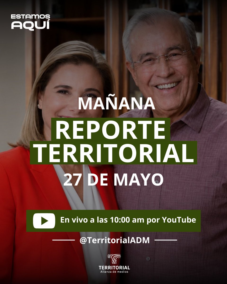 TerritorialADM's tweet photo. Mañana en Reporte Territorial hablaremos de dos gobernadores bajo la mira de la FGR:
Rubén Rocha Moya, señalado por EU por presuntamente ayudar al Cártel de Sinaloa, y Maru Campos, citada por el caso de los agentes de la CIA en Chihuahua.
10:00 am.
#EstamosAquí https://t.co/OcxOnSeFfk