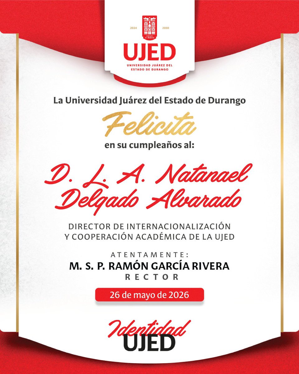 UJED_Oficial's tweet photo. #UJEDTeFelicita 🥳¡Muchas felicidades! #IdentidadUJED

@salazarmercado https://t.co/NneeYoeLgD