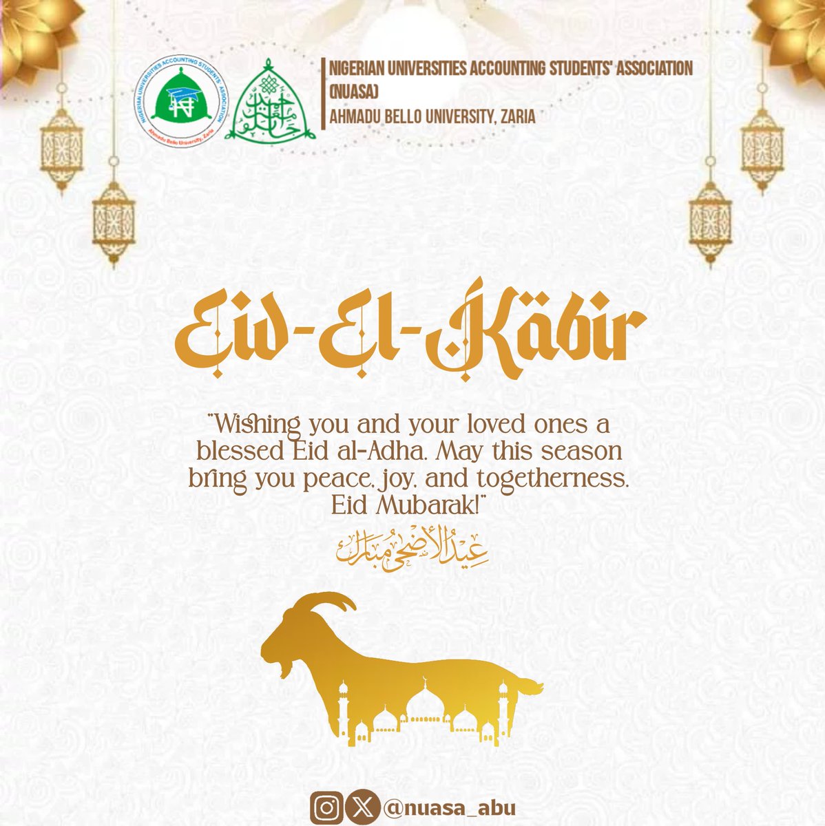 NUASA_ABU's tweet photo. Eid Mubarak to all our Muslim brothers and sisters! 🌙✨
Wishing you and your loved ones a blessed Eid al-Adha. May this season bring you peace, joy, and togetherness. Eid Mubarak! https://t.co/L35mELsqRB