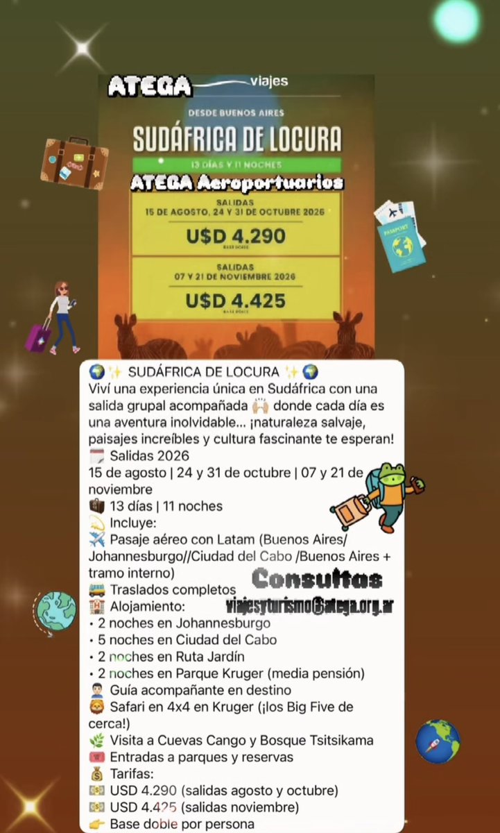 _ATEGA_'s tweet photo. ‼️Viaja con ATEGA‼️ 
‼️Consulta Tarifas‼️ 
‼️ATEGA Viajes y Turismo‼️
‼️Todos los destinos‼️
‼️Tu Viaje es HOY‼️ 
‼️ATEGA Va‼️

✈️🚌🚲🏍️🚙⛴️🚁⏳💵 🏨😁🧳🏄🏿‍♂️⛷️🏖️🏔️

‼️Sabemos de Aeropuertos‼️
‼️Sabemos de Viajes‼️

👉viajesyturismo@atega.org.ar

#AtegaViajes #AtegaVa #ModoAtega #AtegaIdentidad #AtegaAeroportuarios 
🛫🫶✈️