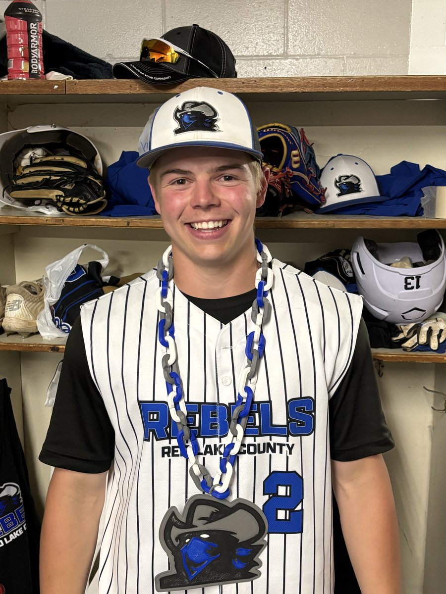 MGullingsrud's tweet photo. RLC Rebels gain a 10-0 win over KCC in the first round of the 8A West playoffs. 
Gunnar Halverson was the Rowdy the Rebel Player of the Game going 3-3 at the plate. 
Colin Taggart gains the win on the mound in a combo effort with Boe Nelson for a no hitter. https://t.co/dkXy6IaenP