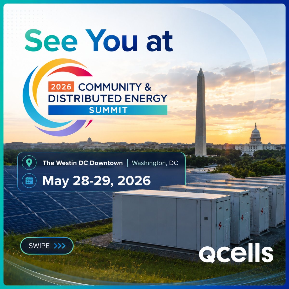 Qcells_NA's tweet photo. Washington, D.C., we have arrived! 🇺🇸

The Qcells team is at the @SolarAccess 2026 Community & Distributed Energy Summit ready to connect on all things ESS & M&A. 

🚨 Speaking Highlight: Don't miss Alice Horgan on the Energy Storage & Affordability panel, Thursday @ 3:50 PM ET! 🎤 

See you at the summit! 👋 https://t.co/ceWuLM5e5U