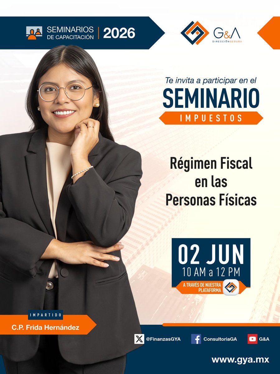 FinanzasGyA's tweet photo. Régimen Fiscal en las Personas Físicas
Te invitamos a ser parte de nuestros seminarios TOTALMENTE GRATUITOS.
Para acceder a todos nuestros seminarios de capacitación, deberás ingresar a Plataforma Digital: https://t.co/DdEsqoaFwW 
Canal de YouTube: https://t.co/gNXgbKXene https://t.co/zrw555wBH8