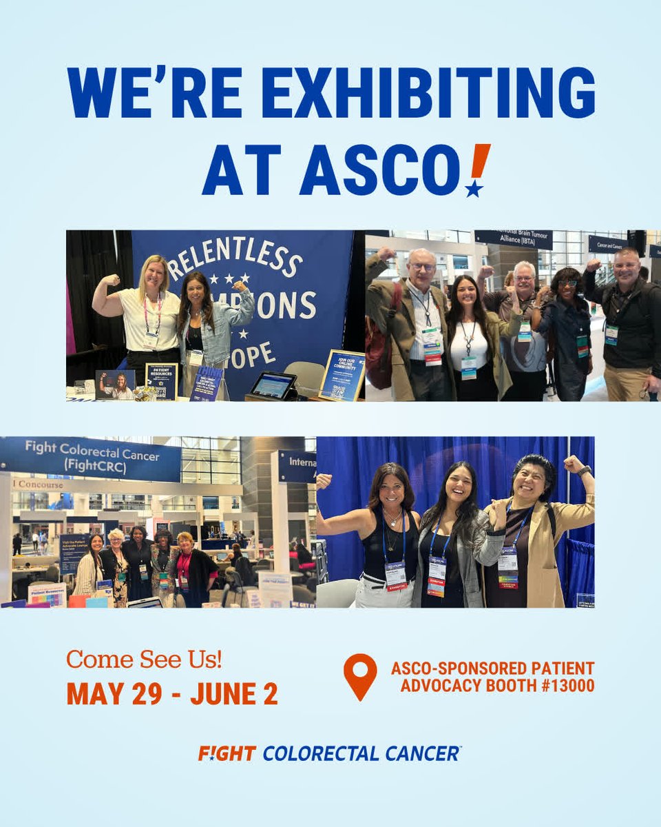 FightCRC's tweet photo. We're headed to the world's largest cancer conference! ✈️

If you're at @ASCO, make sure to swing by the advocacy pavilion at booth #13000 to say hi, snap a #StrongArmSelfie with us, and explore our free, medically-reviewed resources!

We'd love to see you there! 👋💙 #ASCO26 https://t.co/yilpoqLznk