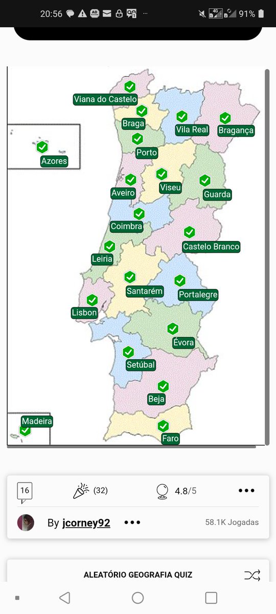 Nivimgss's tweet photo. Eu escrevi o nome de 18 distritos e 2 regiões autónomas de Portugal em Português. I've got 20 of 20. https://t.co/Om2kRBAl8H