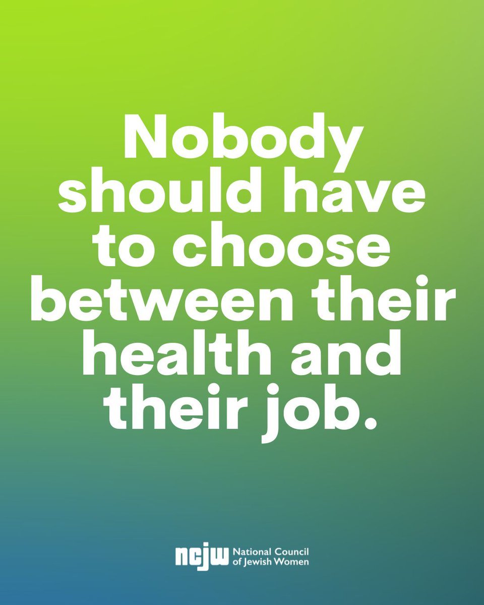 NCJW's tweet photo. Too many of us are forced to choose between our health, our families, and our jobs.

That's why NCJW is fighting for universal paid family and medical leave. No one should lose a day's wages for taking care of themselves or the people they love. https://t.co/8UrFueBAJU