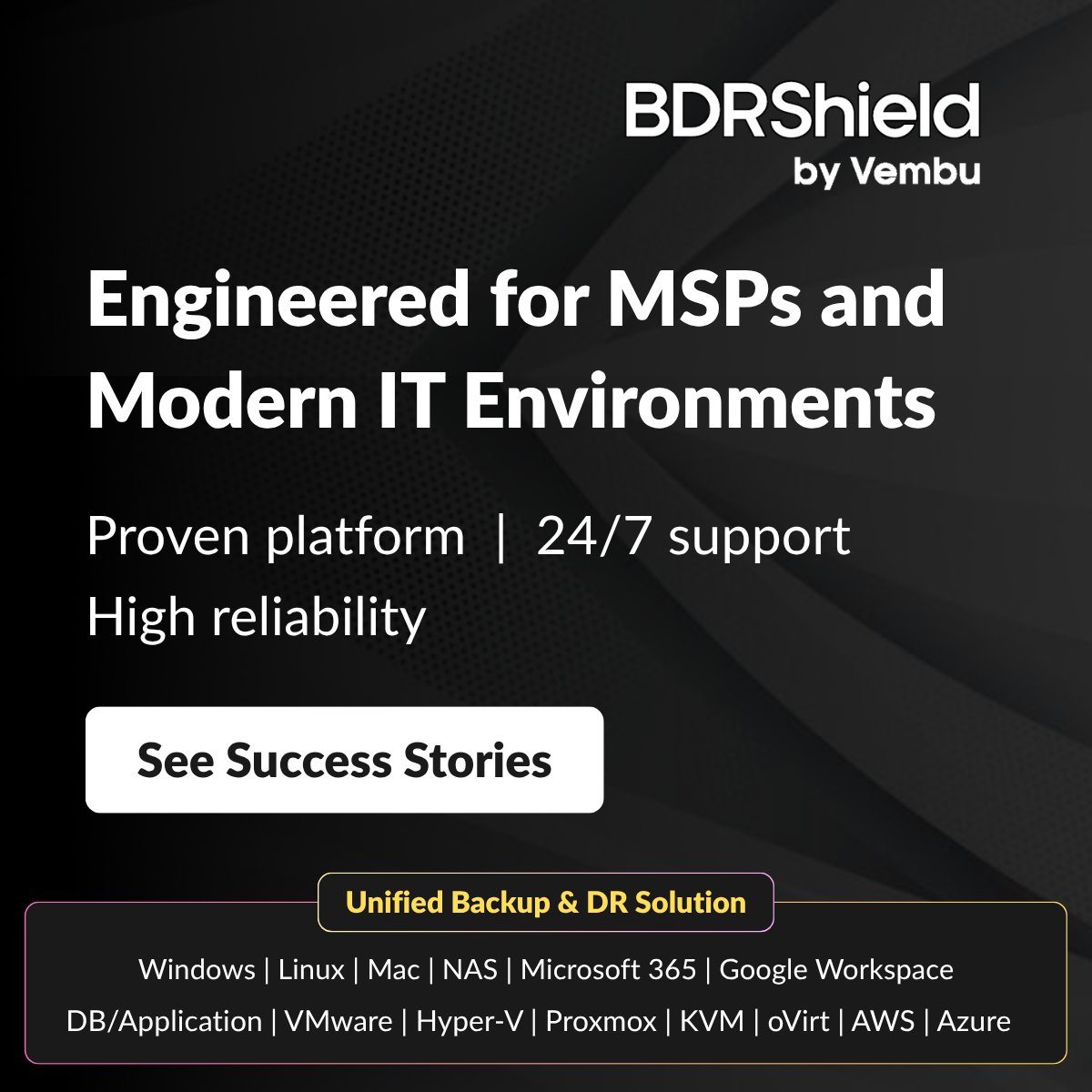 vembutech's tweet photo. Purpose-built for MSPs and IT teams, delivering reliable endpoint protection, fast recovery, and predictable, scalable operations.

Learn more: https://t.co/rHxCTmkO7M

#BDRShield #EndpointProtection #RemoteWorkSecurity #EndpointBackup
#CyberSecurity #DataProtection #BusinessContinuity