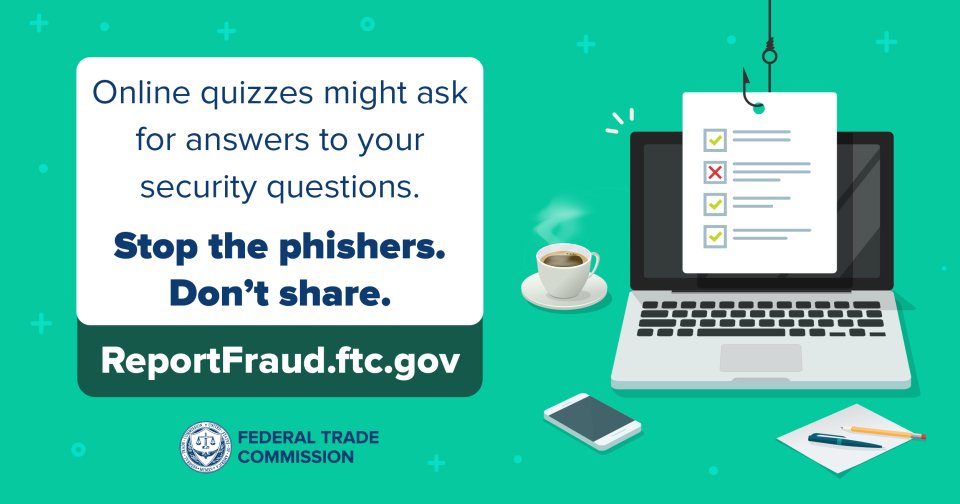 NYPD62Pct's tweet photo. Personality tests, quick surveys, and online quizzes ask seemingly harmless questions.  However, scammers use the personal information you provided to access your accounts.  For more info:  https://t.co/EG4tZCLK7c https://t.co/iHF6Dfc8Yj