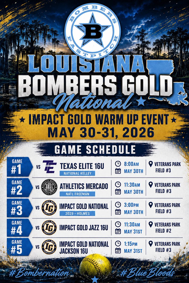 LABombersNob's tweet photo. It's finally game week for our group, and we are headed over to College Station, TX, for the Impact Gold warm-up! #Bombernation #BlueBloods
@bombers_fp @dale_serie @LineDsoftball @ExtraInningSB @PrepSoftball @SoftbalAmerica https://t.co/nvBYBEAf2L