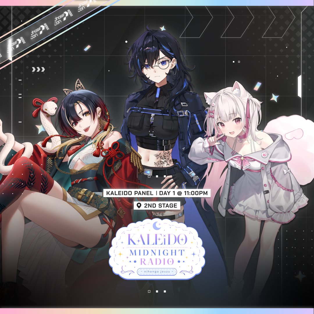 PhaseConnect's tweet photo. [PHASE CON]
Tune your dial and turn up the volume: KALEiDO Midnight Radio is broadcasting at Phase Con! 

Join KALEiDO for an hour of late-night radio programming packed with music, games, talk segments and more: Japanese not required!

📅06.13 - 11:00 PM PT
📍SECOND STAGE https://t.co/TV0kW6hhGp