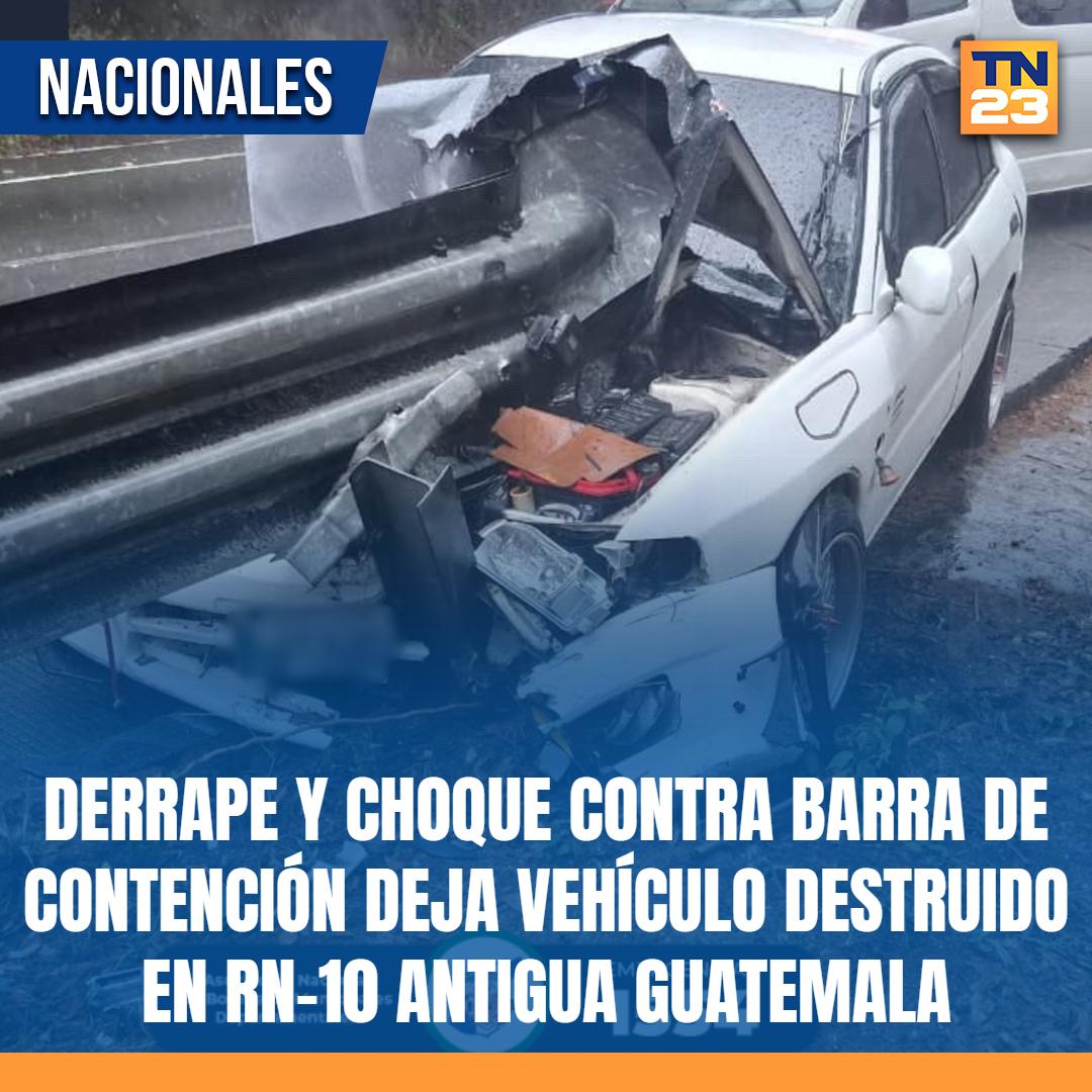 TN23NOTICIAS's tweet photo. 🚨 #Derrape y #choque contra barra de contención deja #vehículo #destruido en #RN10 #AntiguaGuatemala ➡️ https://t.co/az5N4zKYXr https://t.co/TEUBIvYkbd