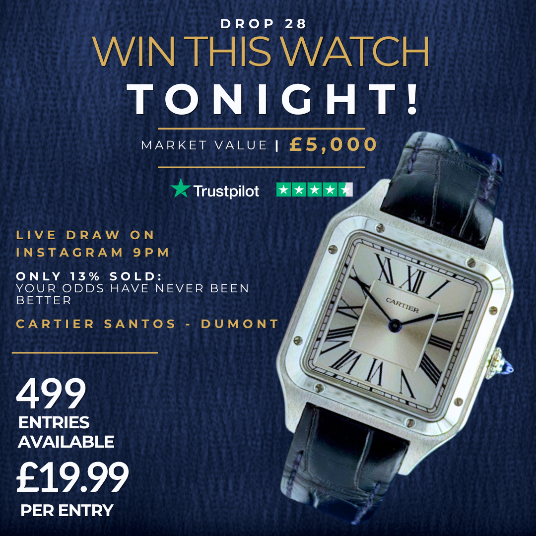RealWatchDrop's tweet photo. ⏳ CLOSING TONIGHT⏳

Your last chance to win the iconic Cartier Santos-Dumont worth £5,000 for just £19.99 ⌚️🔥

Slim, elegant, and unmistakably Cartier - this is quiet luxury at its finest.

▫️ Roman numeral dial
▫️ Signature blue cabochon crown
▫️ Ultra-slim square case
▫️ 2023 full set

Once it’s gone, it’s gone. No extensions. No second chances.

🎟️ Closing tonight - don’t miss your moment.

#Cartier #SantosDumont #WatchDrop
