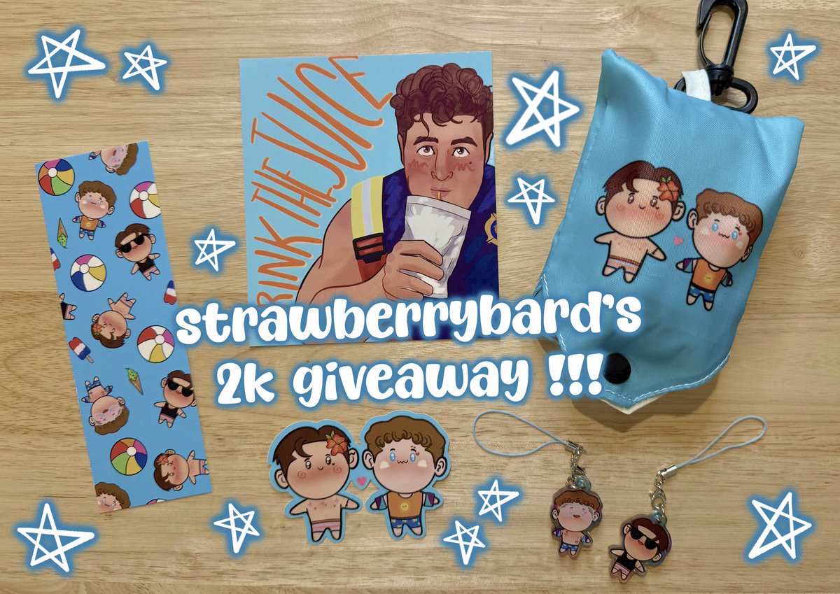 strawberrybard's tweet photo. 🌟GIVEAWAY RULES🌟

• rt this post
• must be following me
• open international

winner will receive:
1 -summer eddie charm
1 -summer buck charm
1 -summer buddie sticker
1 -summer buddie shopping bag 
1 -summer buddie bookmark

giveaway closes on may 31 at 8:00 pm est! 🏖️ https://t.co/5IpUjg6GWG
