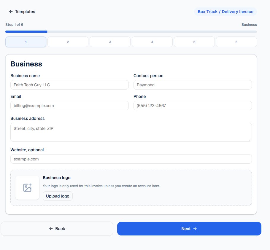 FaithTechGuy's tweet photo. Got tired of making invoices for my brother's Box Trucking business, so I used Codex to build BillSprint: a free invoice maker. Took me a day!

Freelancers, landscapers, handymen: make the invoice, download the PDF, get paid.

No signup. Totally free.

https://t.co/5rTj2b9qDO https://t.co/RJMfj7xLaq