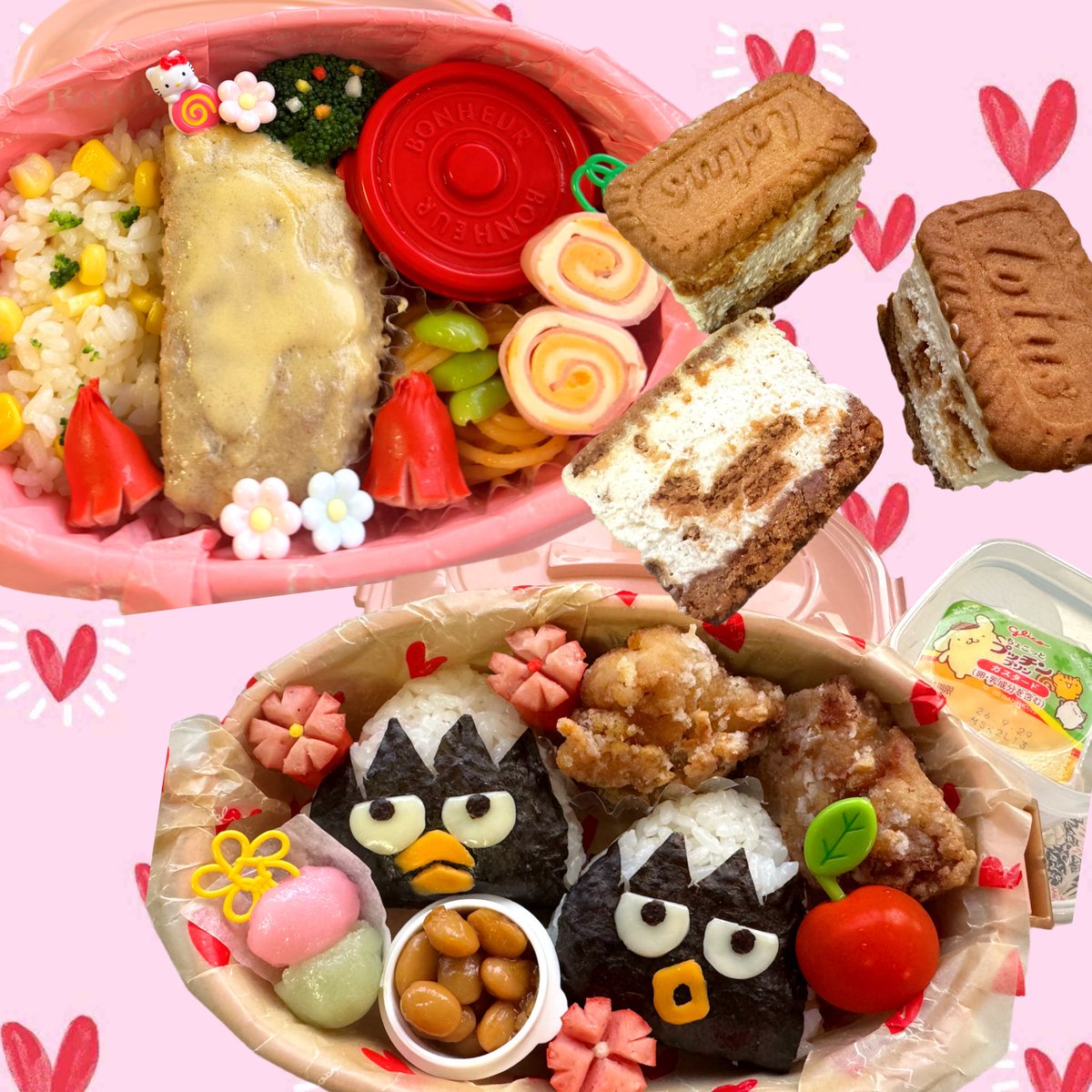 ur34lu7's tweet photo. #お弁当 #obento #jk弁当 #女子高生弁当 #高校生弁当 #チーズハンバーグ #ロータス #チーズケーキ #バッドばつ丸 #おにぎり👱🏼‍♀️💖💖 https://t.co/9mBzsaZeDf