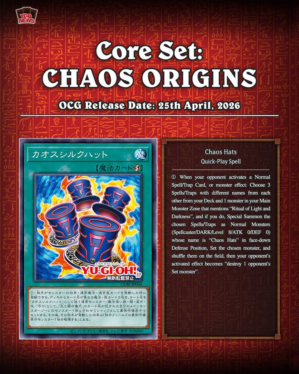 Jeffjannitto's tweet photo. @DistantCoder  Interesting question. How would one resolve chaos hats (chaos origin card for ritual of light and darkness) in DB. How would you randomize the spells? https://t.co/9SPYMzufVo