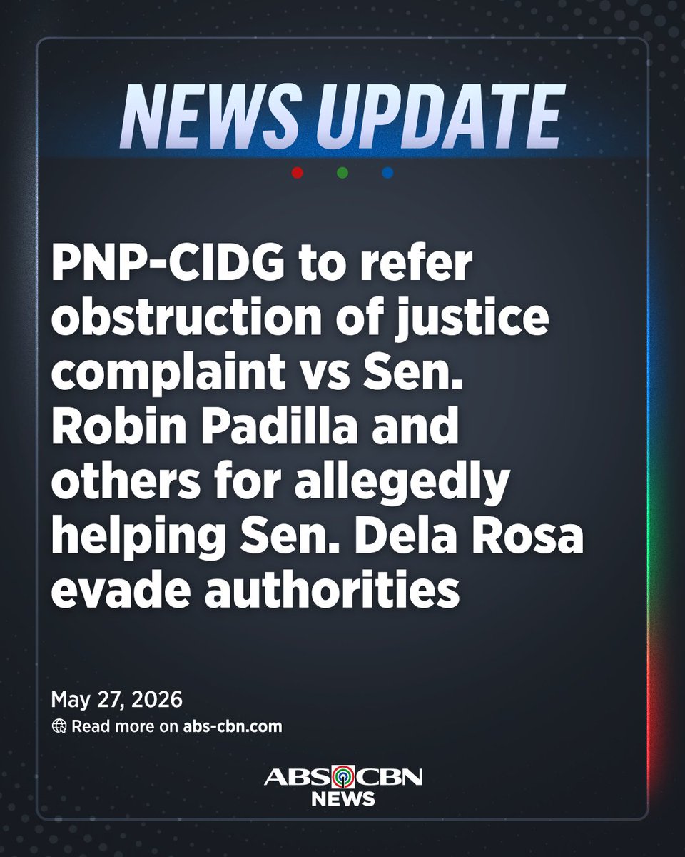 ABSCBNNews's tweet photo. UPDATE: PNP-CIDG says it will refer a complaint for obstruction of justice before the DOJ against Sen. Robin Padilla and others accused of helping Sen. Bato Dela Rosa evade authorities on May 14.

According to the CIDG, its investigation found Dela Rosa’s transport from the Senate was a “highly coordinated” and pre-planned escape maneuver, not a simple hitch ride.   

Authorities also alleged another vehicle acted as a security escort and backup car.

“When individuals actively interfere in the arrest or assist in the evasion of criminal offenders to avoid prosecution, it undermines the justice system and compromises public order,” the CIDG said. | via @_KarenDeGuzman 

READ: https://t.co/MEVS1PcBND