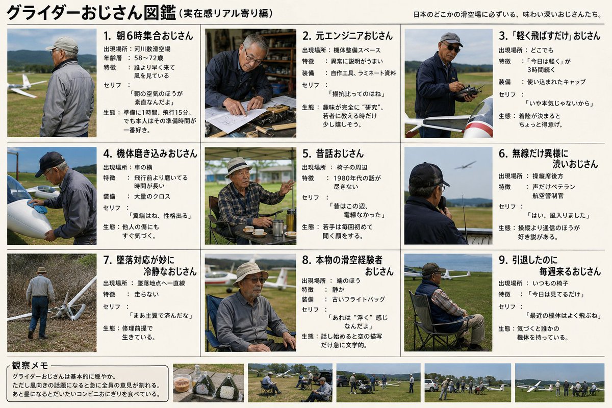 hiro971's tweet photo. うっかりすると職を失いかけないというチャッピーを導入したので、最近流行りのおじさん図鑑を作ってみた。
あるあるとねーよが混在してるけど面白い https://t.co/Kjf7HsVteF