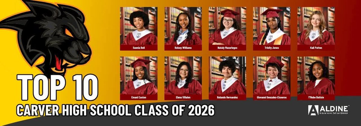 tarapatton's tweet photo. Carver's top 10! My daughter, number 5!! @AldineISD @CarverHS_AISD @ACUedu @Whitecuriouslio https://t.co/WQ4AMtiQDF