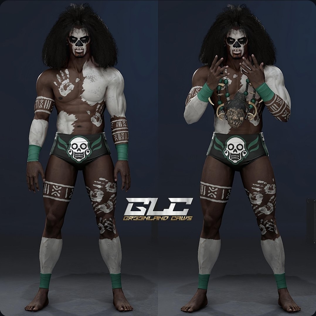 RocLee_'s tweet photo. "MOMBU" ✅AVAILABLE NOW✅ just type in the hashtag GR33NLAND (1st Attire:Heel) (2nd Attire:Face) GamerTag:GR33NLAND Follow On ALL SocialPlatforms @gr33nlandcaws #WWE2K26 #Wrestlemania #wweraw #smackdown #wweclash https://t.co/8fY5BjGH1K